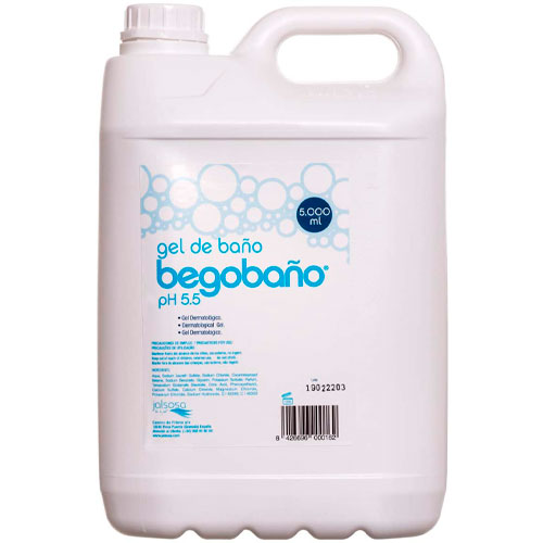 Begobaño Gel de Baño Dermatológico de Suave Aroma, formato garrafa de 5 litros.